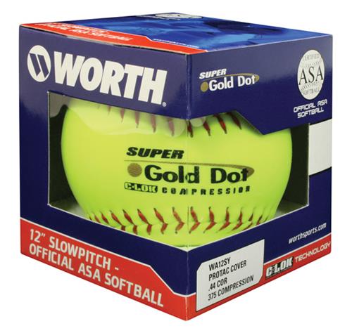 12" ASA Super Gold Dot Pro Tac Yellow Softballs