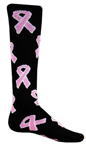 Breast Cancer Awareness Black Pink Ribbon Socks (1-Pair)
