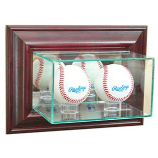 Glass Octagon 5 Baseball Display Case Uv Protection Black Wood And Mirror 