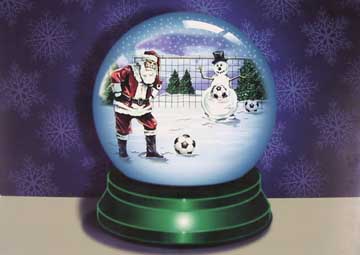 Santa Snow Globe Soccer Ball Greeting Cards