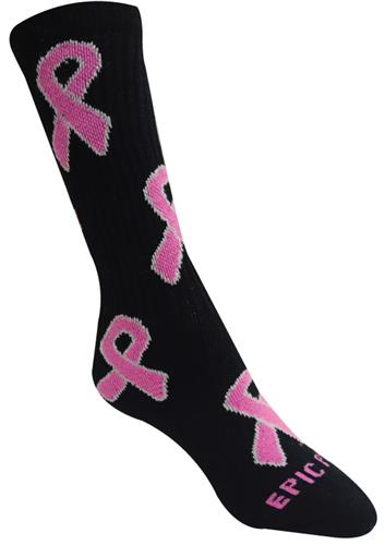 Breast Cancer Awareness Black w/Pink Ribbon Knee High Socks Adult Small- PAIR
