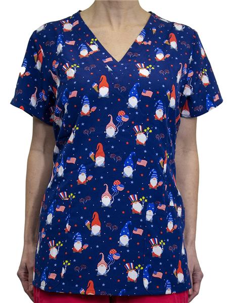 Maevn Womens Printed Princess Seams V-Neck Scrub Tops 9810. Embroidery is available on this item.