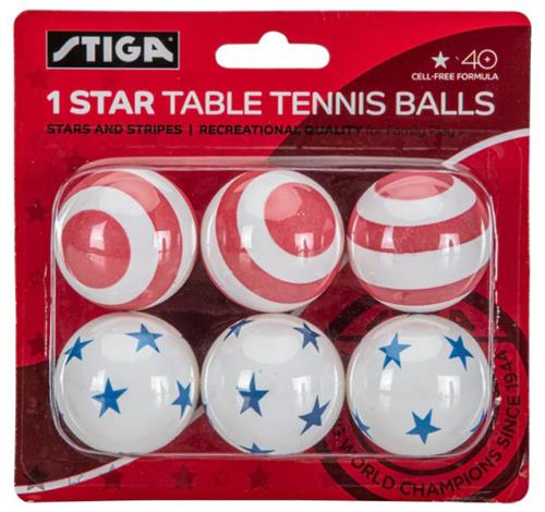 Stiga T1471 One-Star 6pk Stars/Stripes Ping Pong Balls