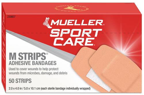 Mueller MStrips Sterile Adhesive Fabric Bandages 2" x 4" Strips 50 Strips Per Box