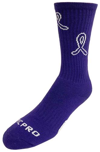 Crew Pancreatic Cancer Awareness, Purple Ribbon Hero Length Socks PAIR