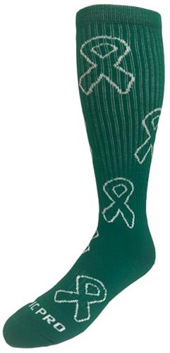 KIDNEY CANCER Awareness Green Ribbon Design Knee-High Socks (1-Pair)