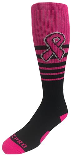 Over-The-Calf Pink Ribbon Graduated Cancer Awareness Knee High Socks PAIR