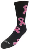 BREAST CANCER Awareness Black with Pink Ribbon Crew Socks PAIR