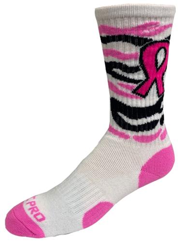 Crew Breast Cancer Awareness Tiger Stripe Pink Ribbon Socks PAIR