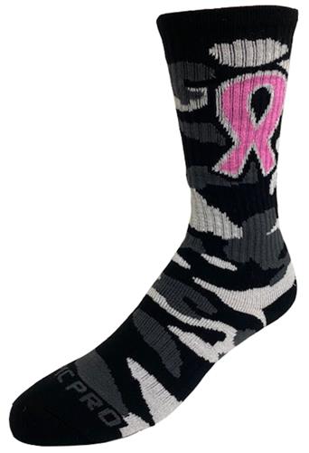 Crew Breast Cancer Awareness Black Camo Pink Ribbon Socks PAIR