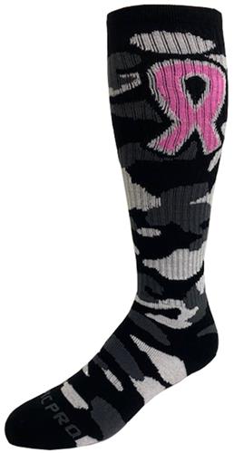 Over-The-Calf Breast Cancer Awareness Black Camo Pink Ribbon Knee High Socks PAIR