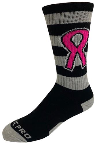 BREAST CANCER Awareness Black Grey Hoop Pink Ribbon Crew Socks PAIR