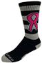 BREAST CANCER Awareness Black Grey Hoop Pink Ribbon Crew Socks PAIR