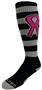 Over-The-Calf Breast Cancer Awareness Black Grey Hoop Pink Ribbon Knee High Socks PAIR