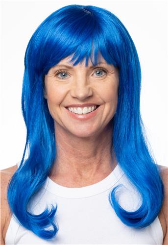 18" Long BLUE Bob Wig, Womens Synthetic Rave Cosplay Costume Party Halloween Wig