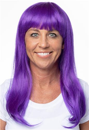 18" Long PURPLE Bob Wig, Womens Synthetic Rave Cosplay Costume Party Halloween Wig