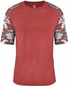 Badger Youth "Heather" Vintage Camo Sport T Shirt (YL - Red Heather)