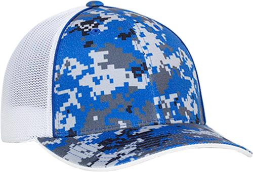 Pacific Headwear Digi Camo Trucker Flexfit Caps 408M. Embroidery is available on this item.