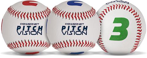 PowerNet Pitch Multicolored Vision Training Baseballs 3 or 9 Pack 4 Numbered Sides