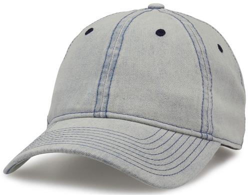 The Game OSFM Relaxed Unstructured Denim Slide Buckle Cap. Embroidery is available on this item.