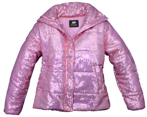 PINK Puffer Jacket, Lightweight Water Resistant High Shine, Womens