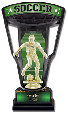 Hasty Awards 9.25" Stadium Back Soccer Trophy. Personalization is available on this item.