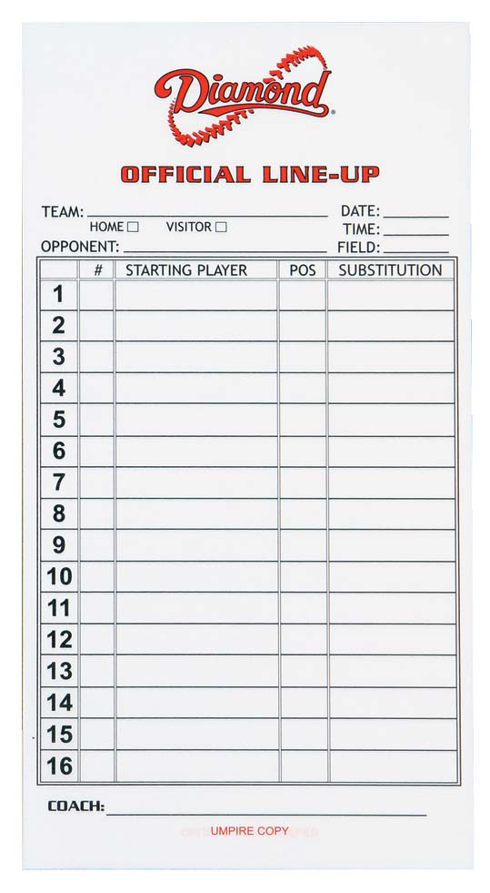 Softball Lineup Card Template