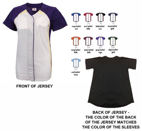 Womens Pulse Short Sleeve Faux Softball Jersey. Decorated in seven days or less.
