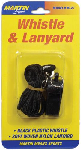 Martin Sports Small Black Whistle & Lanyard