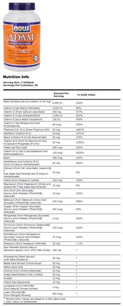 Now Foods Adam Mens Multiple Vitamin 180 Softgels Epic Sports