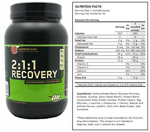 2:1:1 Recovery Raspberry Post-Workout Supplement