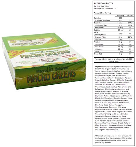 Macro Greens Raw Anti-Oxidant Food Bar-Apple Lemon