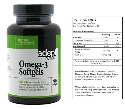 Adept Omega-3 Softgels Fish Oil Supplement