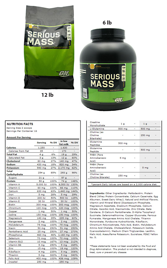 E22918 Optimum Nutrition Serious Mass Banana 6lb or 12lb