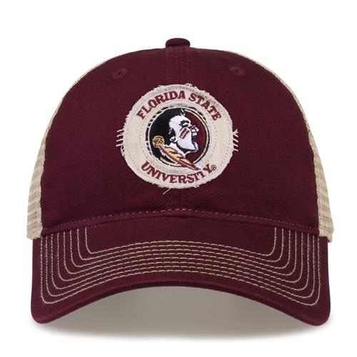 G880 The Game Florida State Seminoles Soft Mesh Trucker With Frayed Patch Cap