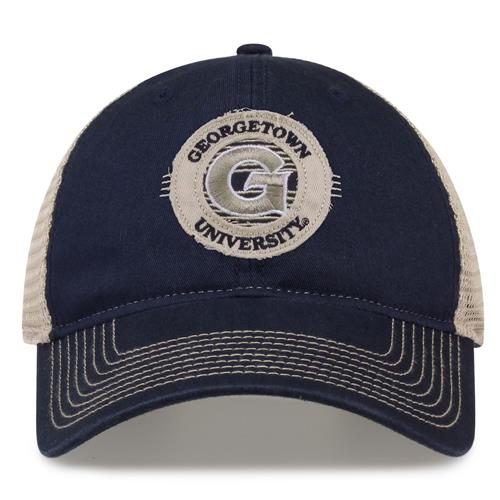G880 The Game Georgetown Hoyas Soft Mesh Trucker With Frayed Patch Cap