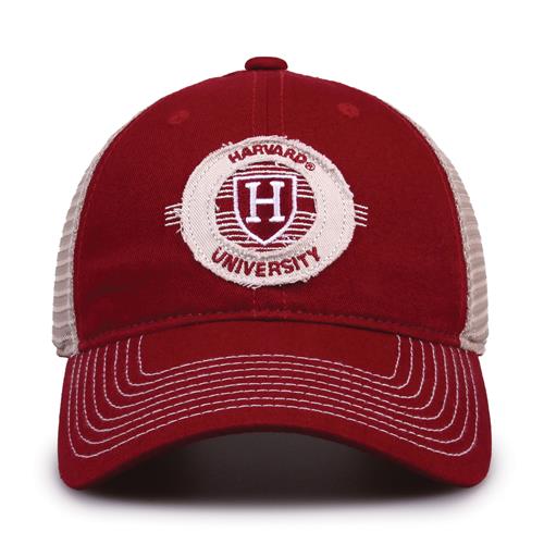 G880 The Game Harvard Crimson Soft Mesh Trucker With Frayed Patch Cap