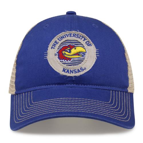 G880 The Game Kansas Jayhawks Soft Mesh Trucker With Frayed Patch Cap