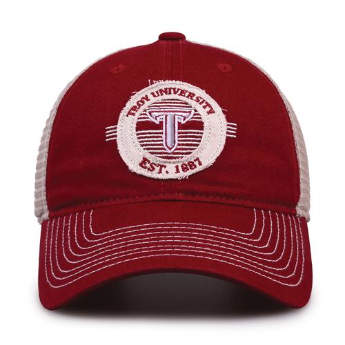 G880 The Game Troy Trojans Soft Mesh Trucker With Frayed Patch Cap