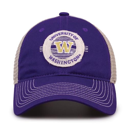 G880 The Game Washington Huskies Soft Mesh Trucker With Frayed Patch Cap