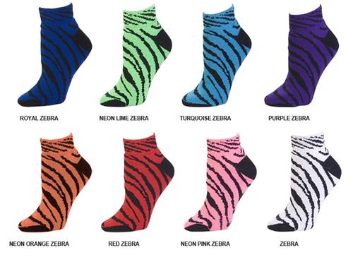 Adult (XS, S) "ROYAL ZEBRA" Cheerleaders Zebra Stripe Anklet Socks
