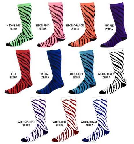 Adult Medium (Red or White/Royal) Cheerleaders Zebra Stripe Knee High Socks