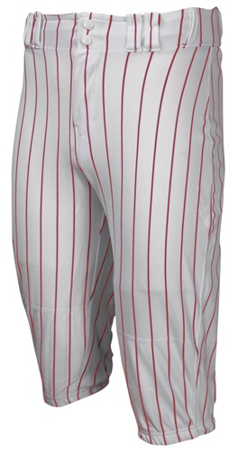 Triple Play Pinstripe Baseball Knickers, 2-Back Pockets, Gel Grip Waistband Keeps Jersey Tucked