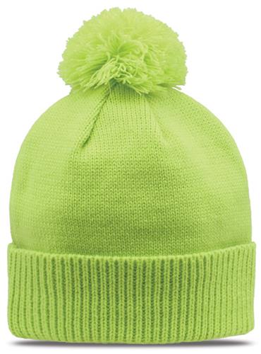 Contrast Trim Roll Up Beanie w/Pom (Cameo,Jade,Stone,Gumdrop,Lime,Sunglow,Teal,Ivory)