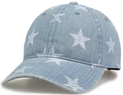 The Game Americana Relaxed OSFM (Denim Stars) Cap. Embroidery is available on this item.