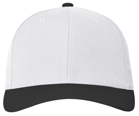 Pacific Headwear Pro Model Universal Fitted Twill Baseball Cap (White/Black). Embroidery is available on this item.