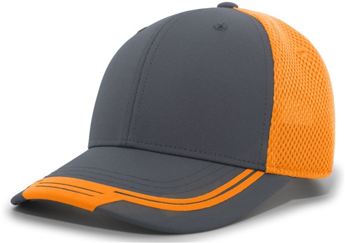 Adjustable Trucker/Baseball Curved-Bill Cap (Carbon w/Silver, White, Orange, Navy). Embroidery is available on this item.