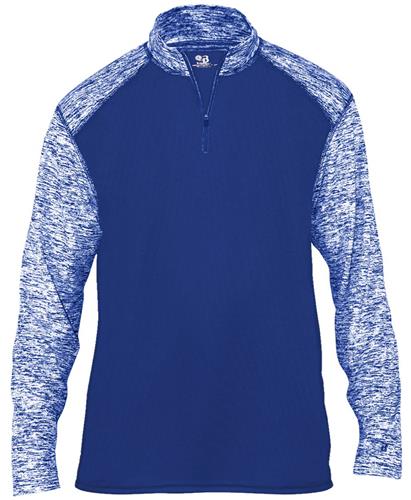 Mens Sport Blend 1/4 Zip Loose Long Sleeve Pullover Shirt (Black,Forest,Graphite,Navy,Red,Royal). Decorated in seven days or less.