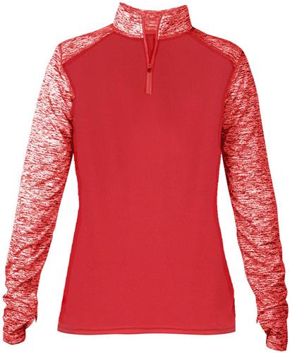 Womens Blended 1/4 Zip Pullover Long Sleeve Shirt (Black,Forest,Graphite,Navy,Red,Royal). Decorated in seven days or less.