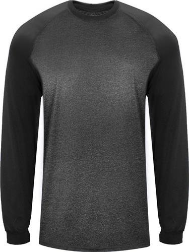 Badger Mens Loose Sport Heather Tonal Long Sleeve T Shirt (Carbon or Steel). Printing is available for this item.